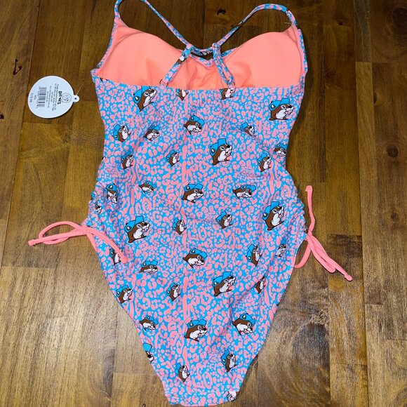 Buc-ee’s pink blue leopard print one piece swimsuit new with tags - Picture 5 of 9